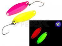 Cucharilla ondulante para trucha Nories Masukuroto 2.9g - #002 (Fluo-Yellow / Pink) UV