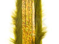 Hareline Bling Rabbit Strips - Olive with Holo Gold Accent